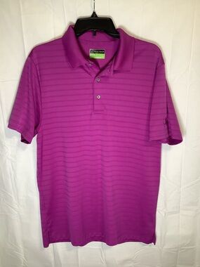 PGA Tour Men's Magenta Striped Polo Large